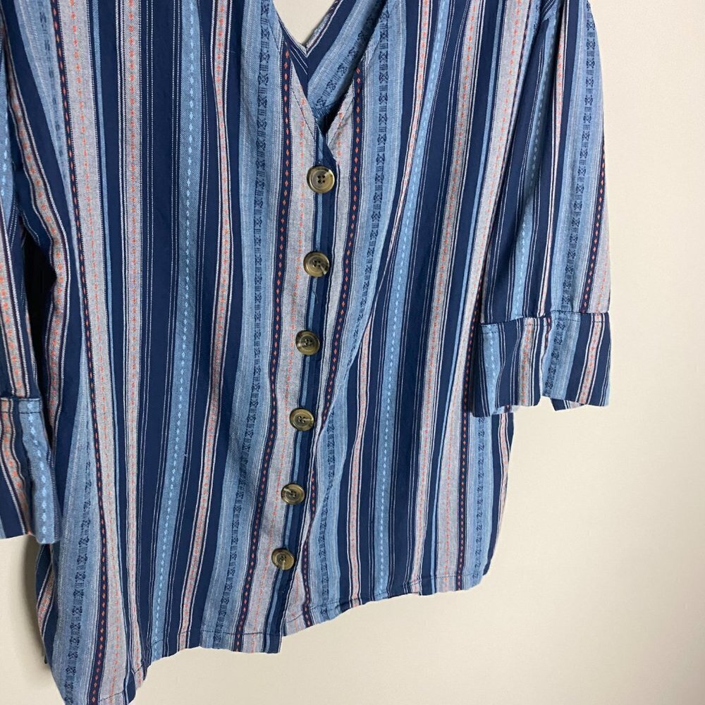 RD Koko Striped Lagenlook Shirt Top Womens Medium Oversized Striped 100% Cotton - Picture 4 of 9